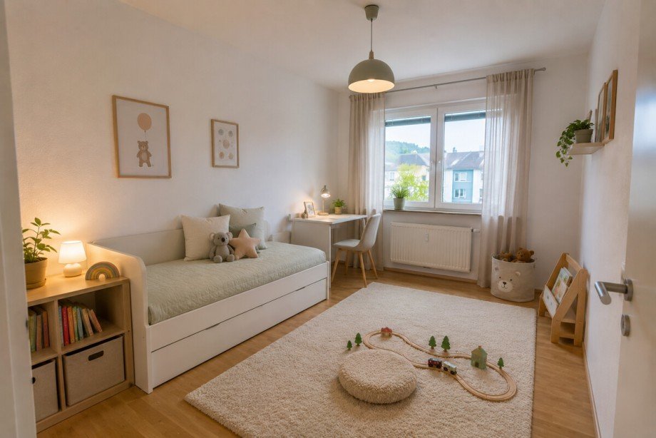Kinderzimmer im Obergeschoss (KI-Visualisierung) Reihenendhaus Baden-Baden