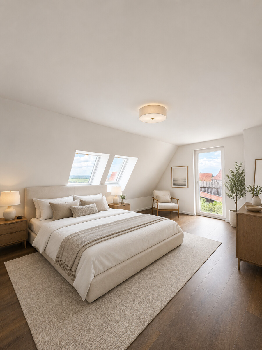 Visualisierung Schlafzimmer Dachgeschosswohnung Kieselbronn