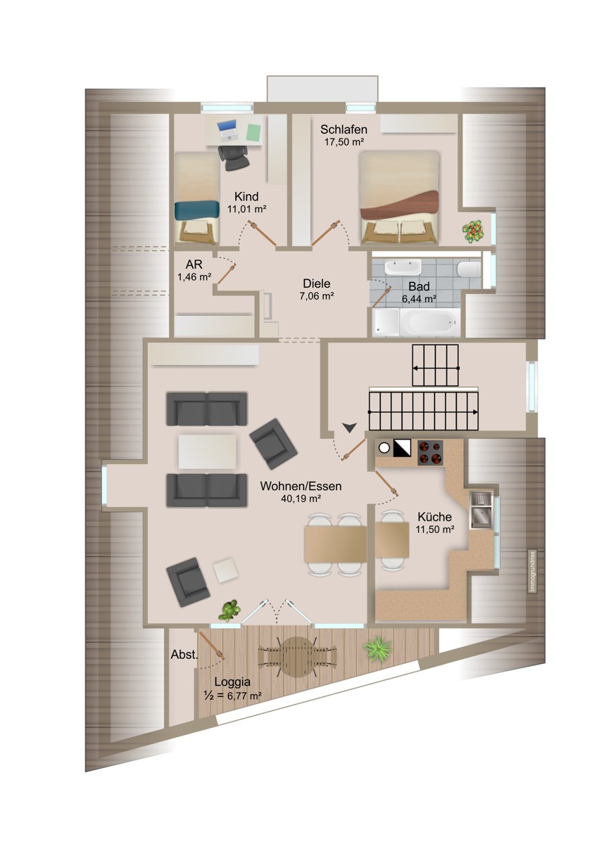 Grundriss Dachgeschosswohnung Rheinstetten / Forchheim