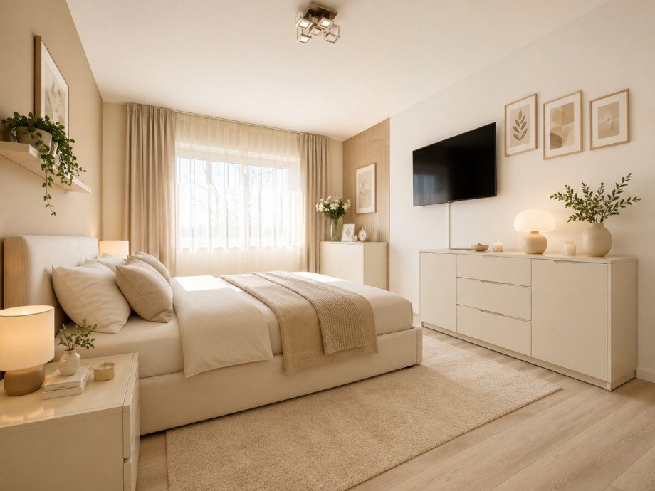 Schlafzimmer (KI-Visualisierung) Etagenwohnung Pforzheim / Br�tzingen