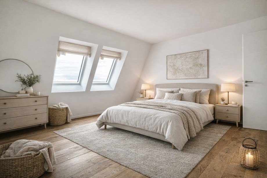 Schlafzimmer (KI-Staging) Dachgeschosswohnung Kieselbronn