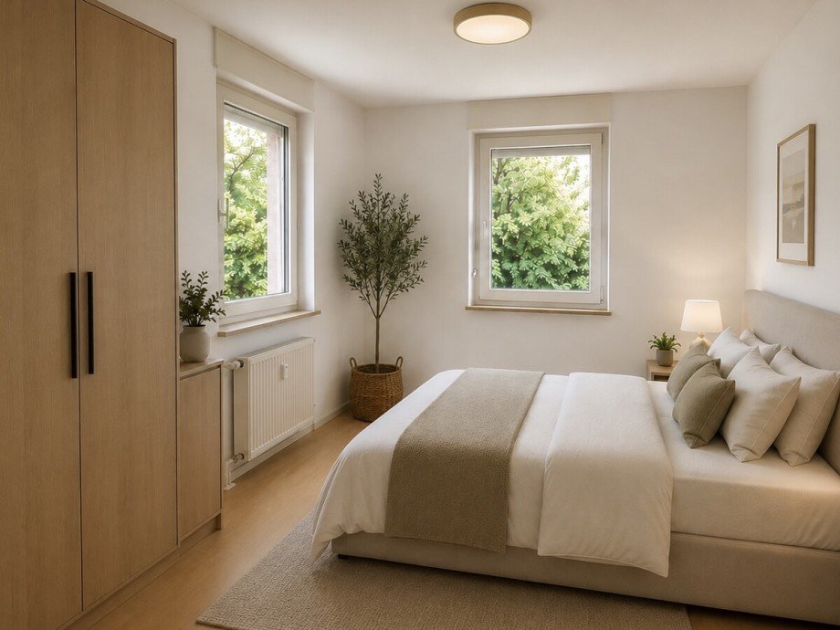 Schlafbereich mit Blick ins Gr�ne (KI-Visualisierung) Etagenwohnung Karlsruhe / Hohenwettersbach