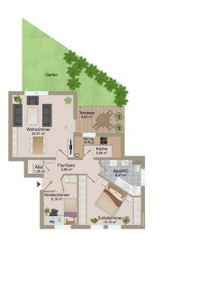 Grundriss Attraktive Erdgeschosswohnung mit �berdachter Terrasse 
und eigenem Garten.