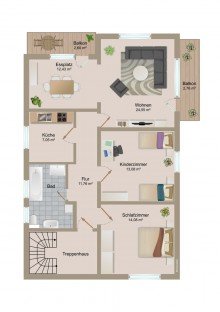 Grundriss Ihre 3-Zimmer-Traumwohnung mit zwei Balkonen und Weitblick