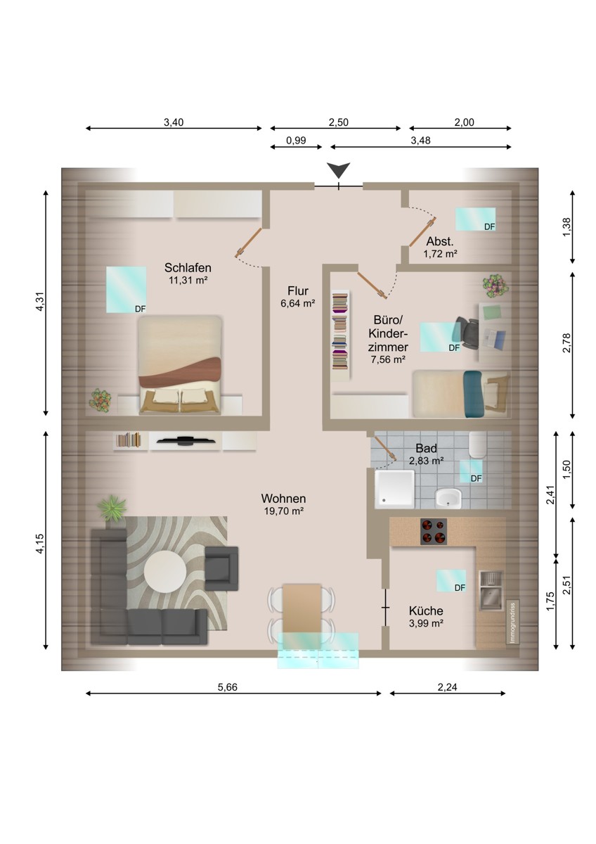 Grundriss DG Dachgeschosswohnung Karlsruhe / Daxlanden