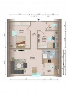 Grundriss DG Klein-Fein-Mein 
3-Zi.Dachgeschosswohnung in KA-Daxlanden