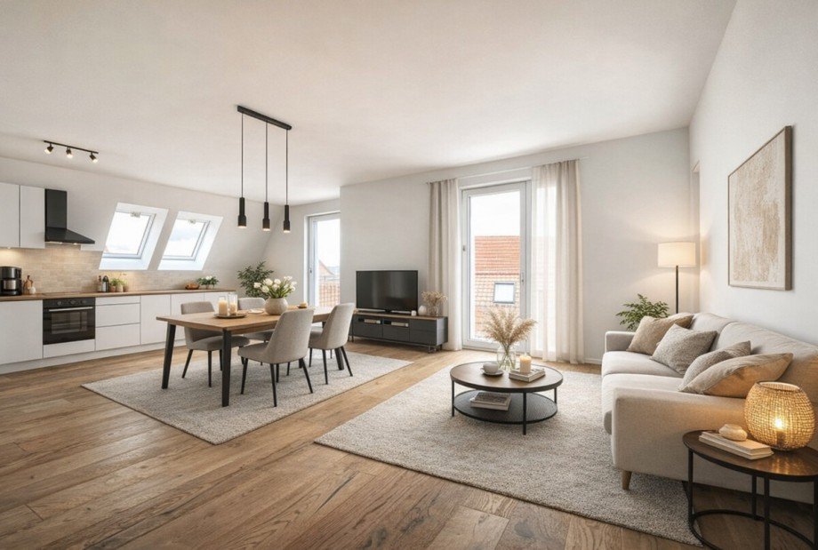 Wohnen / K�che (KI-Staging) Dachgeschosswohnung Kieselbronn