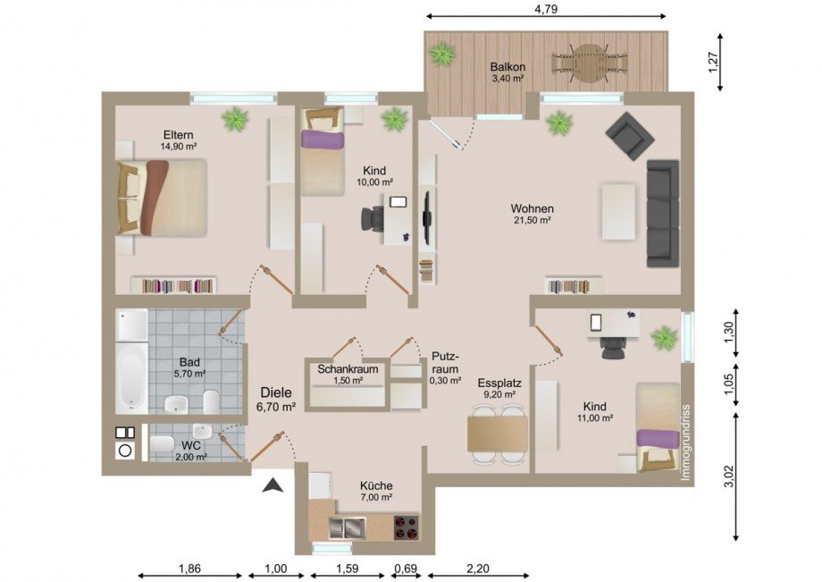 Grundriss 2.OG Etagenwohnung Ettlingen-Neuwiesenreben