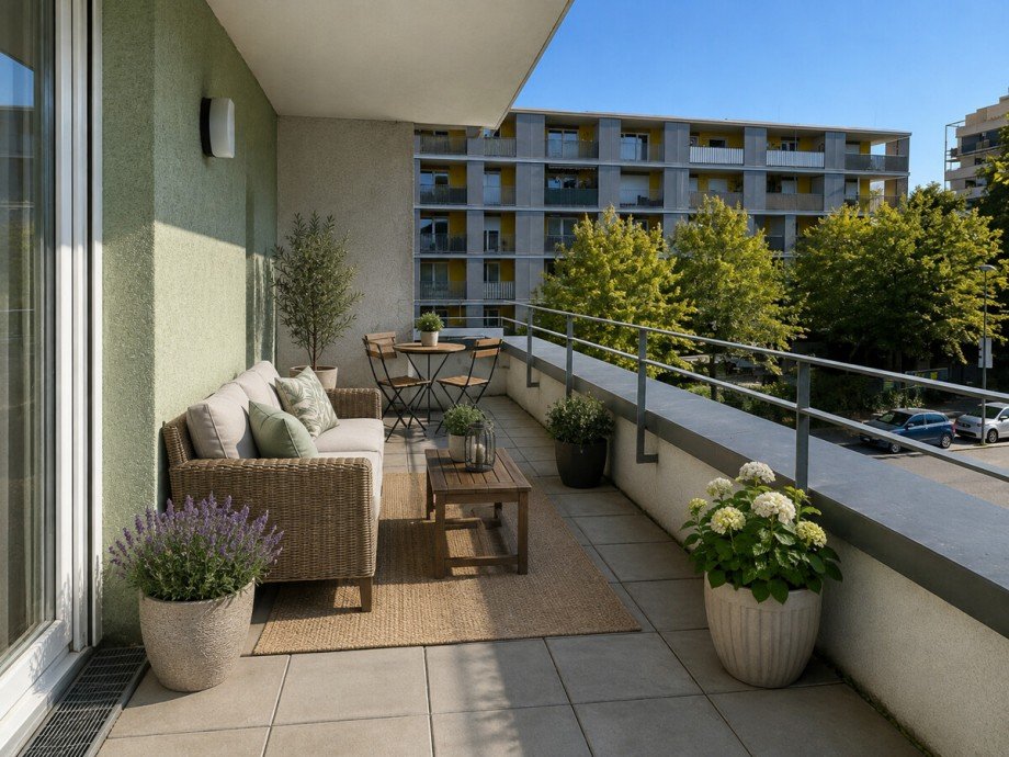 Balkon (KI-Visualisierung) Etagenwohnung Karlsruhe