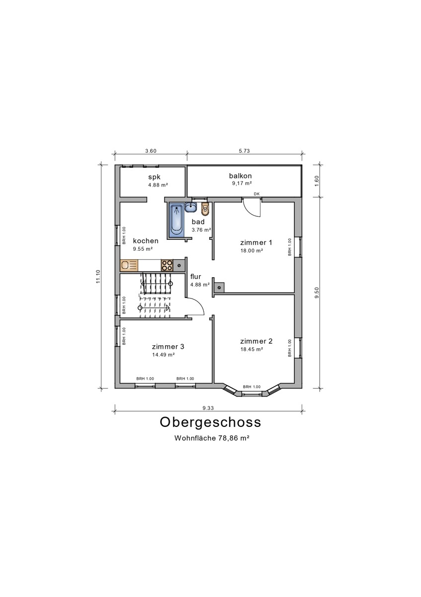 Grundriss OG Mehrfamilienhaus M�hlacker