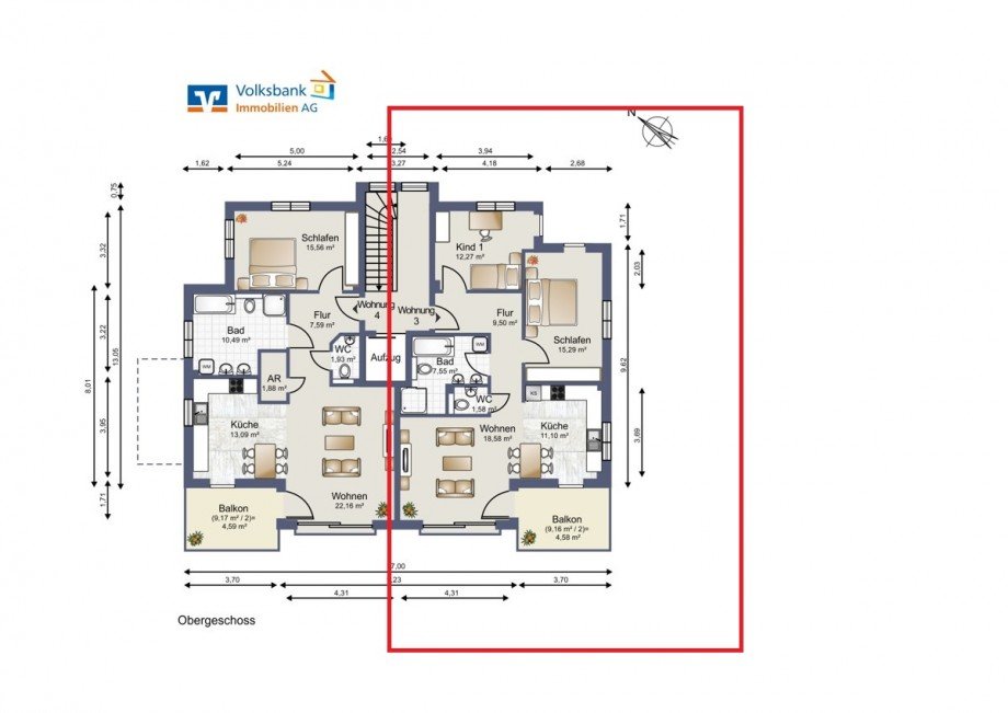 Grundriss 1. OG Etagenwohnung Ettlingen-Spessart
