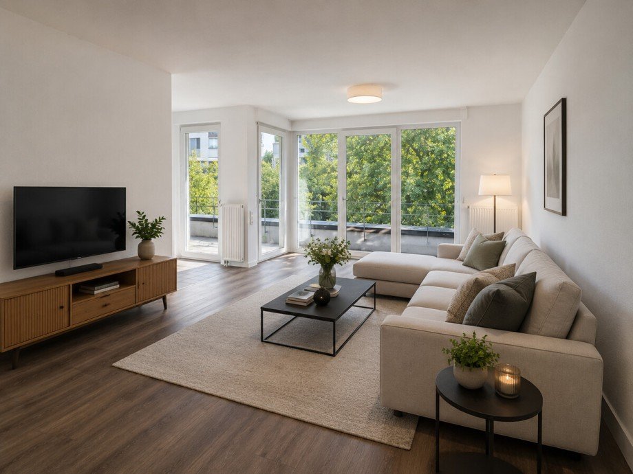 Wohnzimmer (KI-Visualisierung) Etagenwohnung Karlsruhe