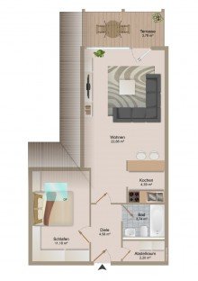 Grundriss Helle Dachgeschosswohnung mit Panoramafenster, 
Waldblick und Tiefgaragenstellplatz.