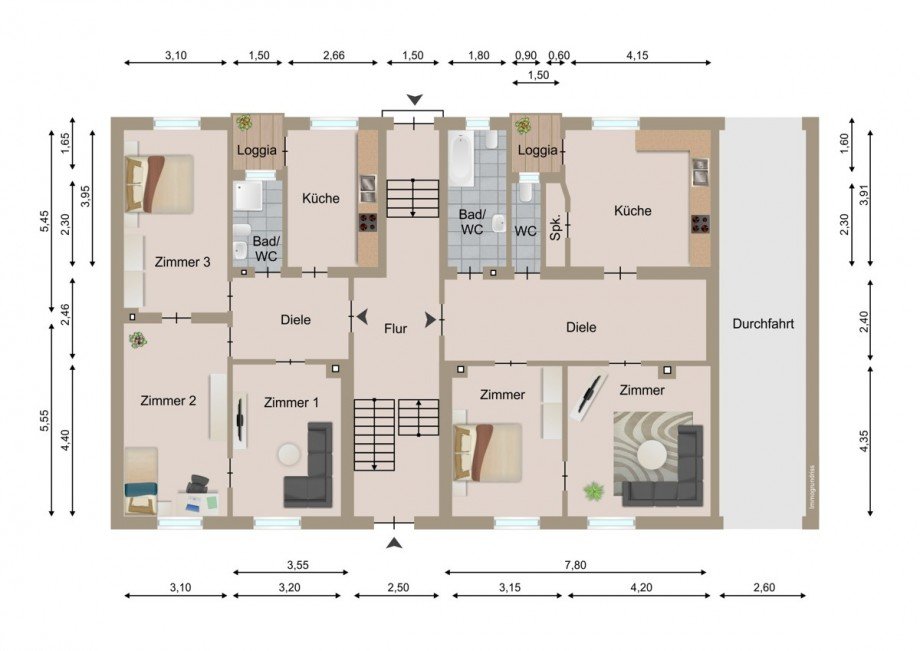 Etagengrundriss EG Mehrfamilienhaus Karlsruhe