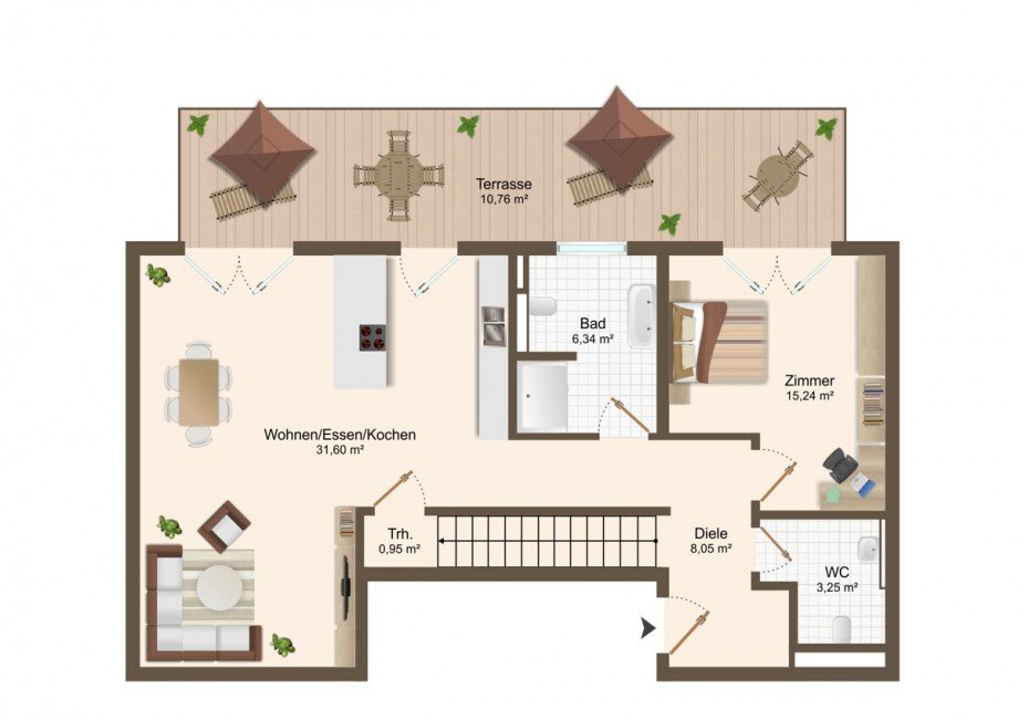 Grundriss EG Maisonettewohnung Kieselbronn