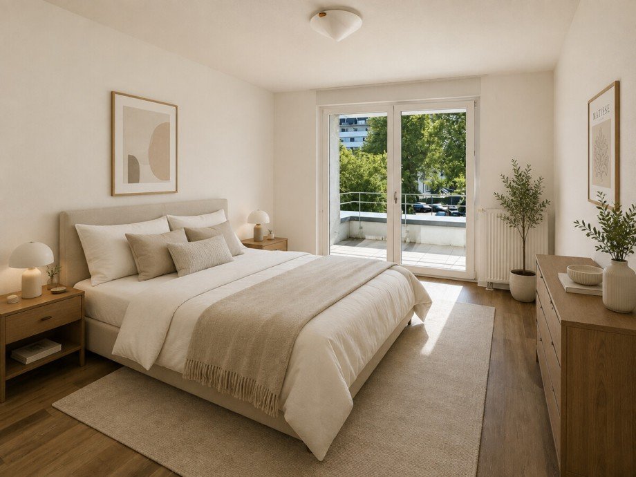 Schlafzimmer (KI-Visualisierung) Etagenwohnung Karlsruhe