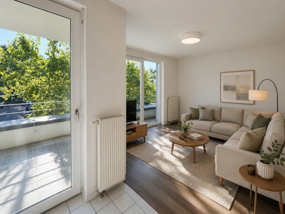 Wohnzimmer (KI-Visualisierung) Etagenwohnung Karlsruhe