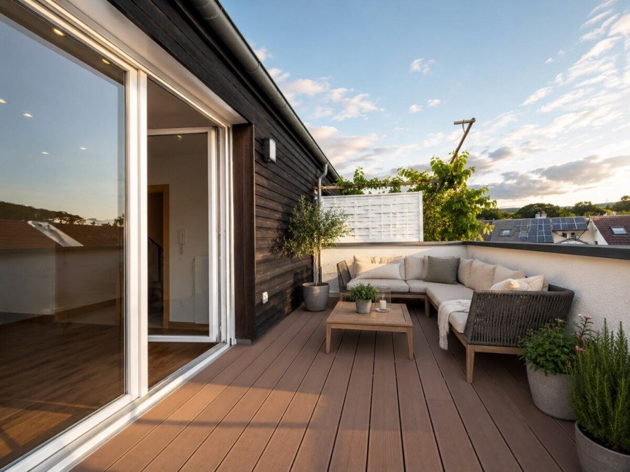 Gro�z�gige und und uneinsehbare Dachterrasse (KI-Visualisierung) Reihenendhaus Baden-Baden