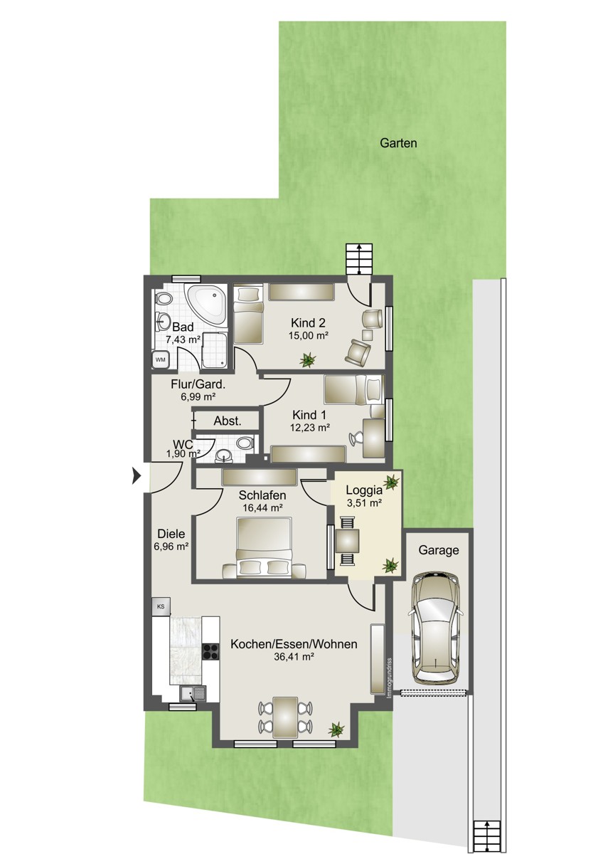 Grundriss Erdgeschosswohnung Karlsruhe / Stupferich