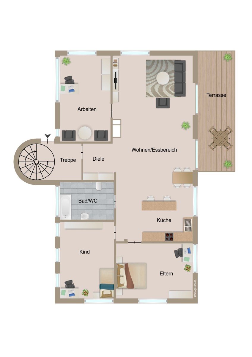 Grundriss Beispiel EG Maisonettewohnung Malsch