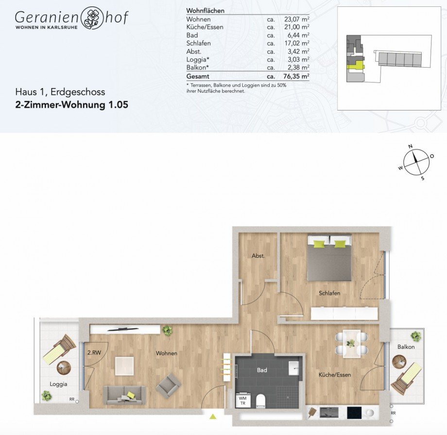 Grundriss WE 105 Erdgeschosswohnung Karlsruhe
