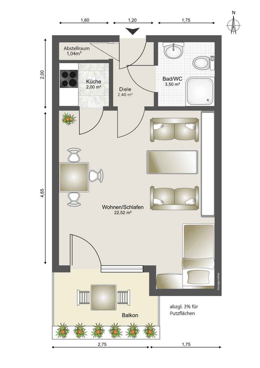 Grundriss Erdgeschosswohnung Karlsruhe / Beiertheim-Bulach