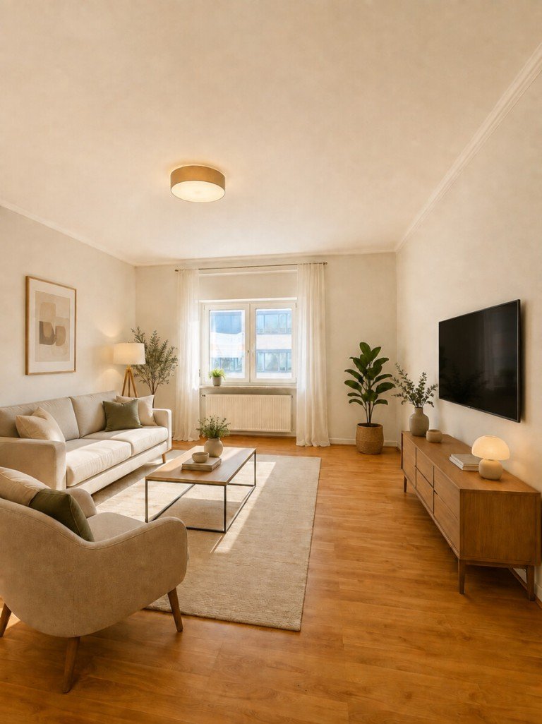 Wohnzimmer (KI Visualisierung) Karlsruhe - S�dweststadt Etagenwohnung Altbaucharme trifft Stadtleben - 3-Zimmerwohnung in begehrter Karlsruher Lage