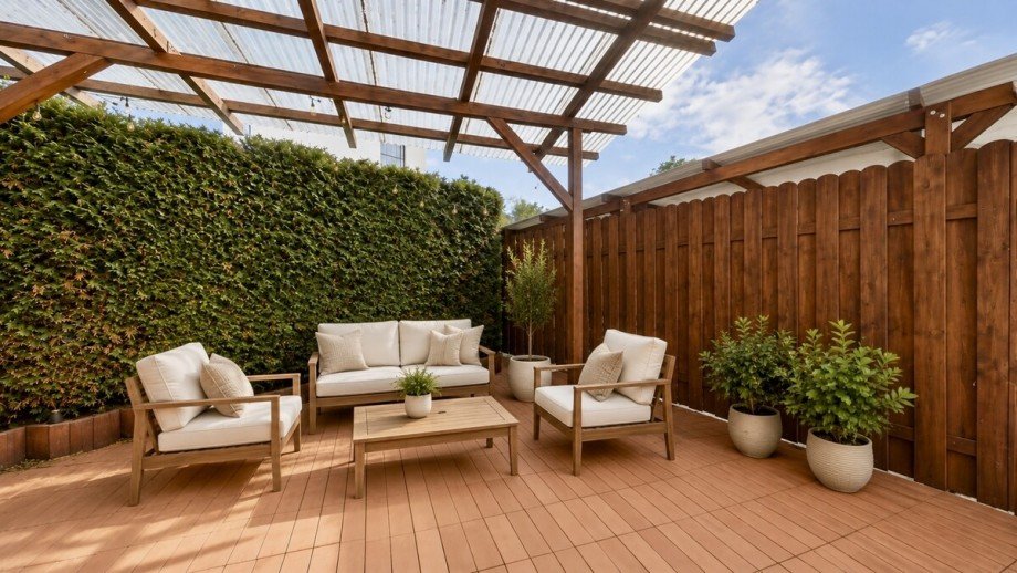 �berdachte Terrasse im Erdgeschoss mit ganzj�hrigem Nutzungspotenzial Reihenendhaus Baden-Baden