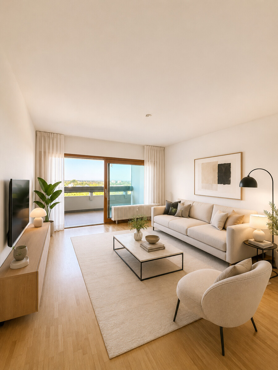 KI-Visualisierung Wohnzimmer Etagenwohnung Ettlingen