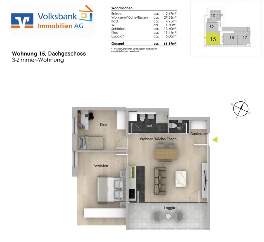 Grundriss Dachgeschosswohnung Keltern / Ellmendingen