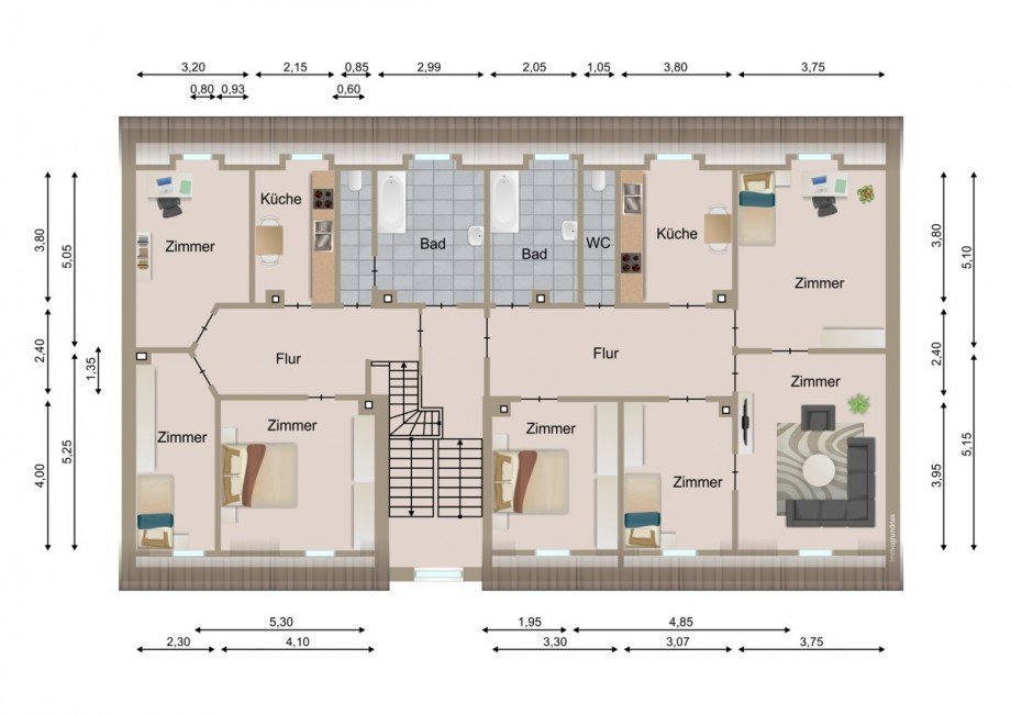 Etagengrundriss DG Mehrfamilienhaus Karlsruhe