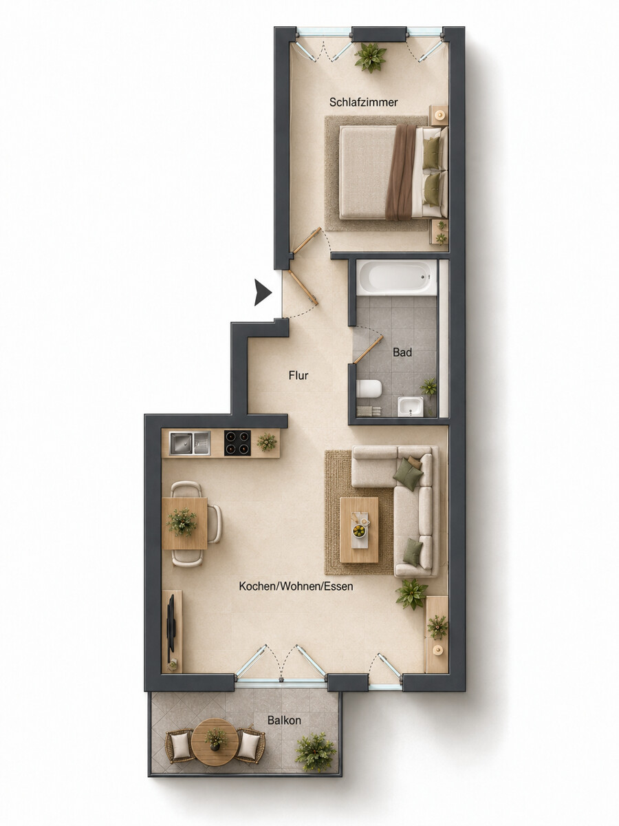 Grundriss (KI-Visu.) Etagenwohnung Karlsruhe