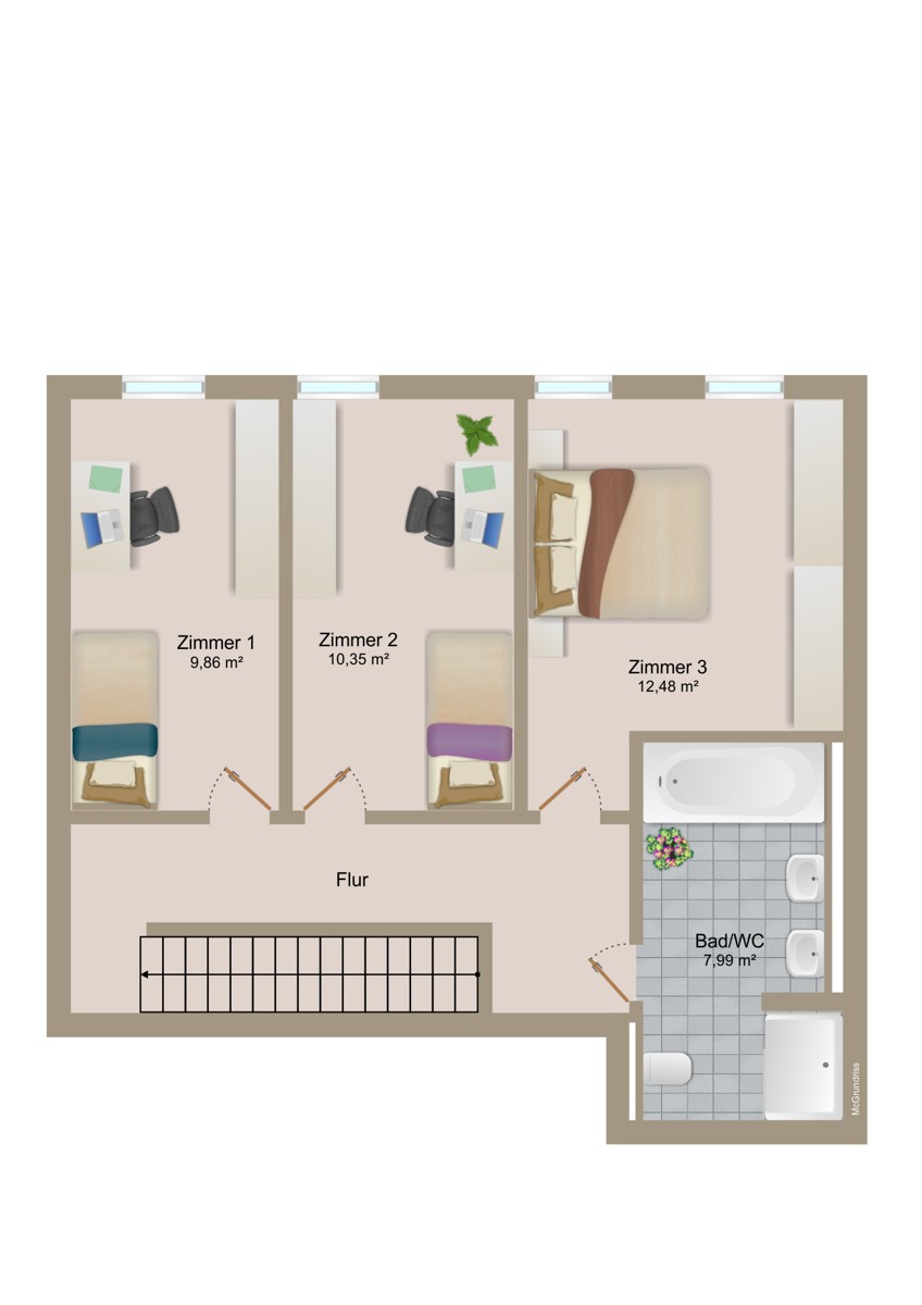 Grundriss 1.OG Maisonettewohnung Kieselbronn