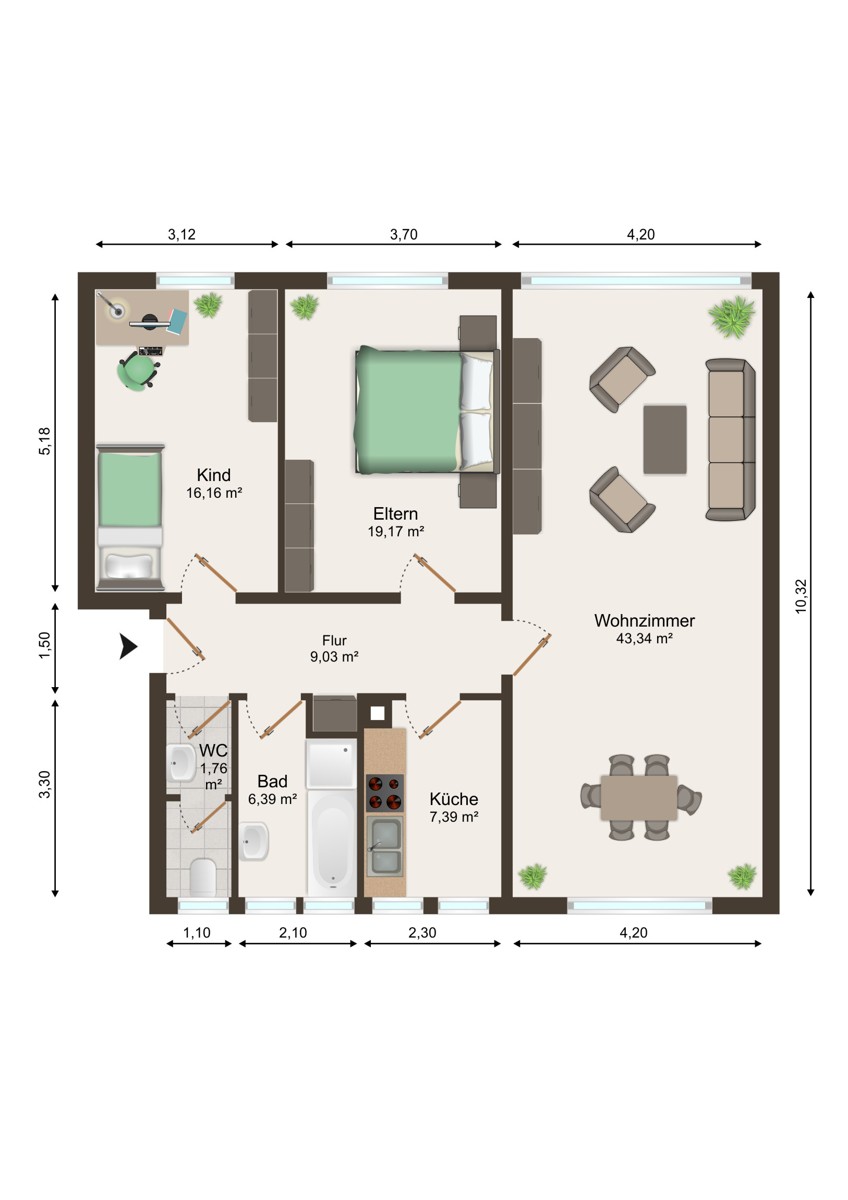 Grundriss Erdgeschosswohnung Ettlingen