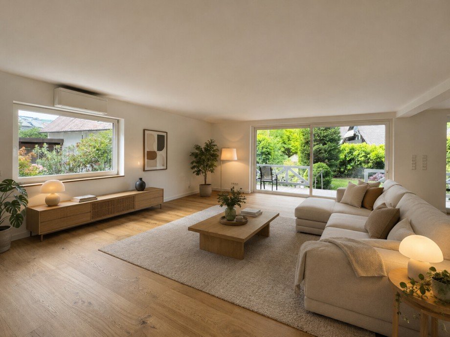 Wohnzimmer (KI-Visualisierung) Erdgeschosswohnung Ettlingen