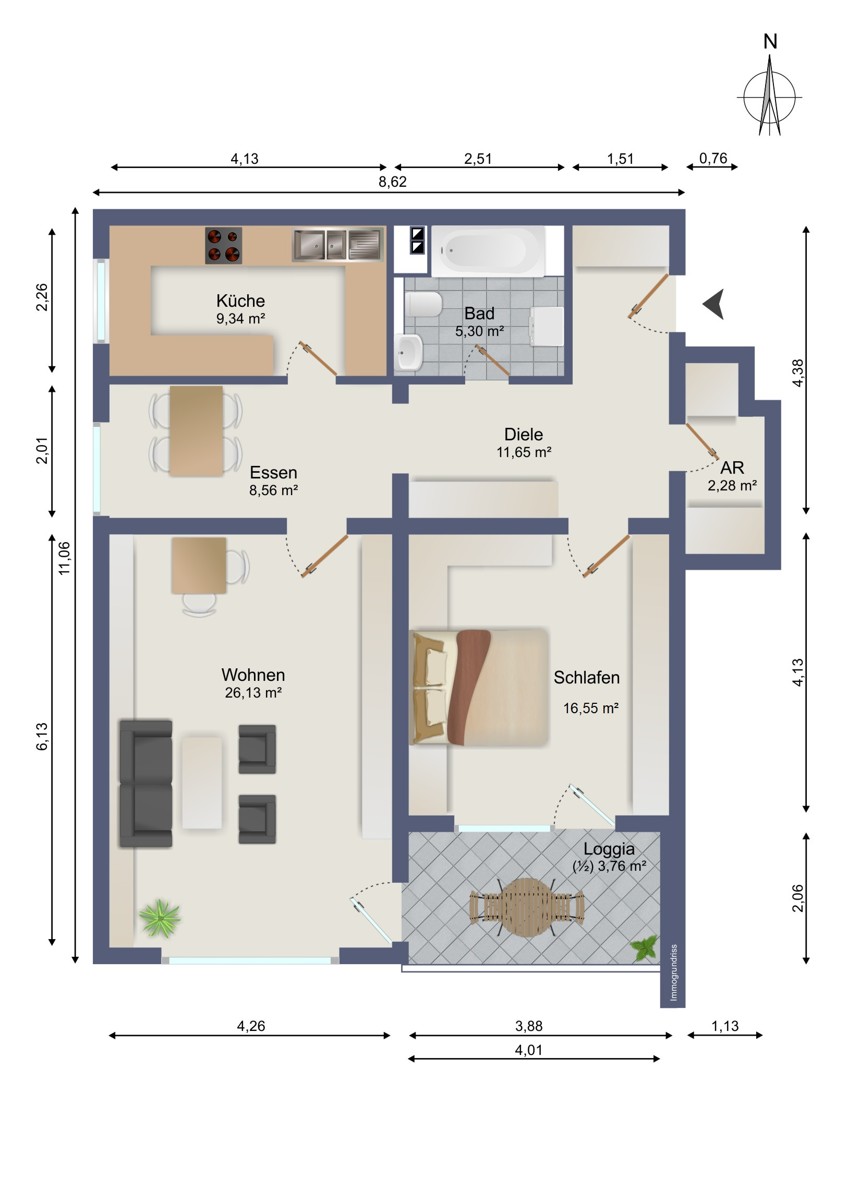 Grundriss ETW 2.OG Etagenwohnung Ettlingen-West