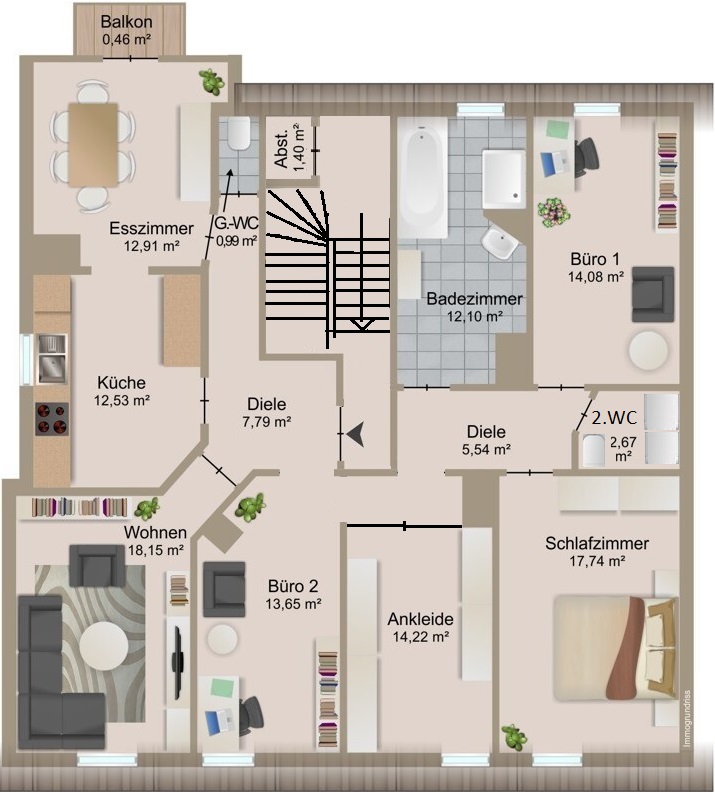 Grundriss Dachgeschosswohnung Karlsruhe