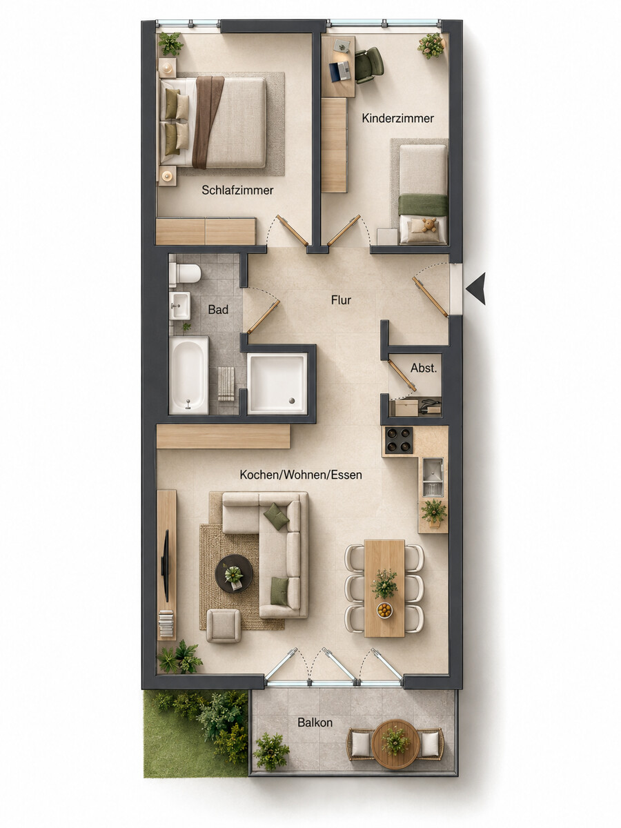 Grundriss (KI-Visu.) Etagenwohnung Karlsruhe