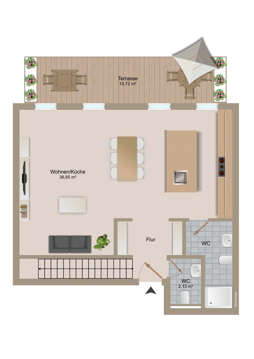 Grundriss EG Maisonettewohnung Kieselbronn