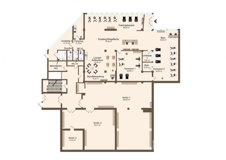 Grundriss Fitnessstudio B�rogeb�ude Waldbronn