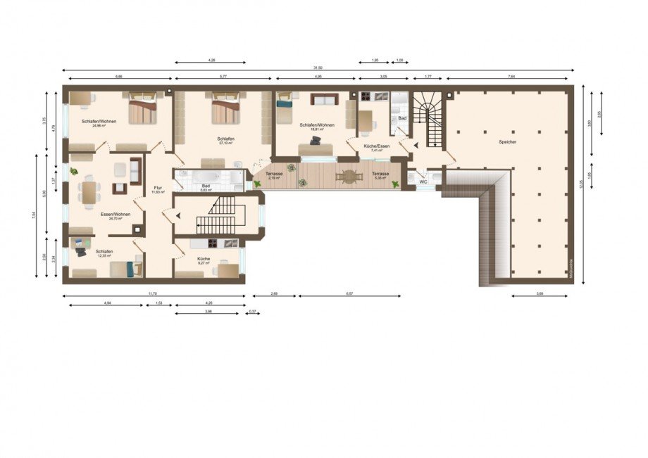 Grundriss 2.OG Mehrfamilienhaus Karlsruhe