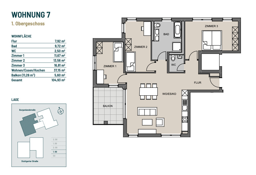Grundriss Etagenwohnung Stuttgart / Feuerbach