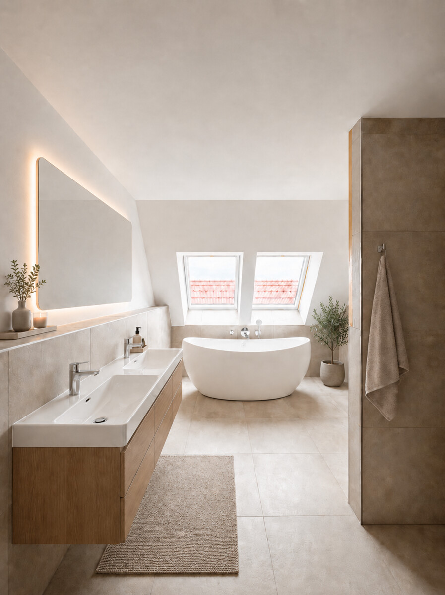 Visualisierung Badezimmer Dachgeschosswohnung Kieselbronn